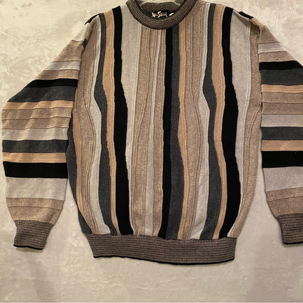 Alan Stuart Sweater Men’s Large Colorful 3D Cosby Grandpa Abstract Vintage